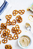 Spicy pretzels with mustard butter