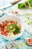 Making Paprika Dip with Spring Onion and Sour