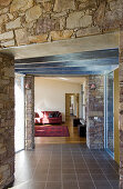 Living room in elegant stone house