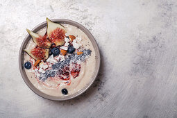 Blueberry banana smoothie bowl with figs and coconut