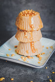 Banana and espresso parfait with hazelnuts and caramel sauce