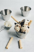Vanilla ice cream with chocolate and wafers