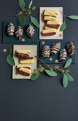 Juicy chocolate and coconut macaroons and black-and-white biscuits