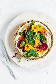 Whipped ricotta and vegetable tart with seed crust