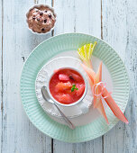 Rhubarb compote and chocolate mousse