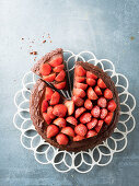 Strawberry and chocolate cake, sliced
