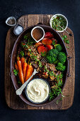 Braised Beef Cheeks with Parsnip Puree and Chimichurri