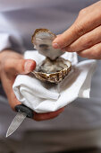 A fresh oyster being opened