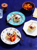 Tres leches cake with roasted peaches