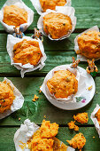 Carrot and pistachio muffins with Easter bunnies