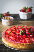 Strawberry cheesecake with an almond base