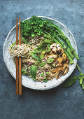 Soba noodle salad with greens and seeds