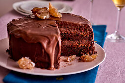 Chocolate and chestnut layer cake, sliced