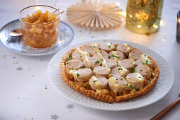 Puff pastry tart with boudin blanc for Christmas