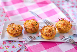 Fried potato and cheese cakes with chives