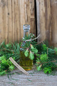 A bottle of spruce sprout liqueur
