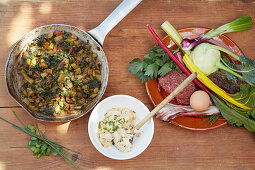 Ingredients for kohlrabi and chard tarte