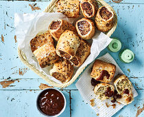 Caramelised onion, dill and caraway sausage rolls