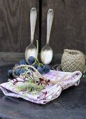 Fabric napkin with thyme and grapes
