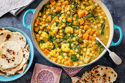 Cauliflower, pumpkin and broccoli currywith chickpeas