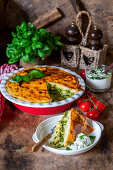 Potato bake with vegetable filling and herb quark
