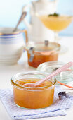 A jar of pineapple and melon jam