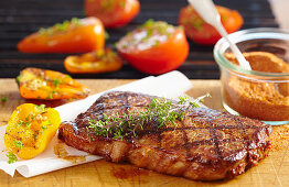 Grilled beef steak with grilled vegetables