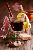 Nuremberg Christkindl mulled wine with red wine, lemon, star anise and cinnamon for Christmas