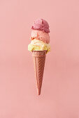 Ice cream cone with different ice cream flavours