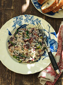 Risotto with radicchio on a ceramic plate