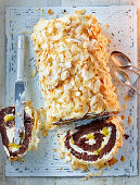 Passion fruit chocolate and coconut roulade