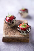 Strawberries with chocolate coating and chocolate sprinkles