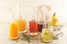 Various juices (pear, currant, grape, apple, orange)