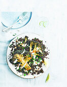Roasted broccoli, Puy lentils and tahini yogurt