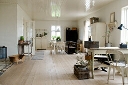 Desk and dining table in a Scandinavian style living room