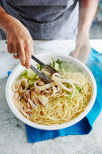 Spagetti with zucchini and squid, Seafood