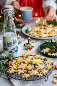 Christmas tarts with nut filling and cranberries