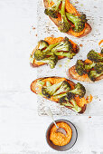 Charred broccoli and cheat's romesco toast