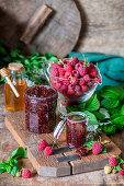 Raspberry mint jam with honey
