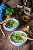 Green soup with micro greens