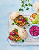 Pumpkin, burghul and haloumi vegie burger