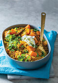 Butternut and pea biryani with lemony yoghurt