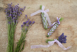 Lavender flowers and woven lavender wands