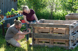 Self-made raised bed from pallets