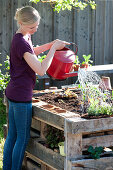 Self-made raised bed from pallets