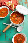 Tomato, basil and chickpea soup