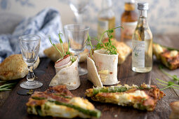 Mini Pies, asparagus frittata and tortilla rolls