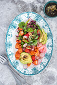 Cold-smoked trout, strawberry and pickled ginger salad with wasabi dressing