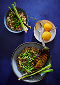 Wild rice and lentil risotto with braaied aubergine