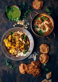 Dhal makhani with poori and cauliflower baked in saffron